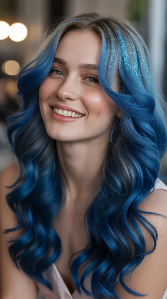 Sapphire Blue with Glitter Roots