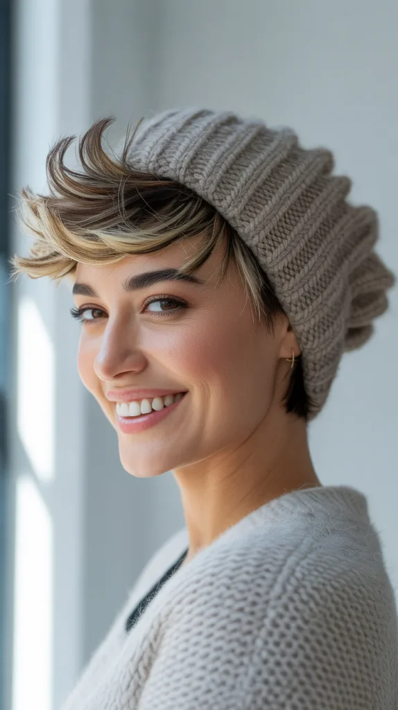 Beanie with Short Pixie Haircut