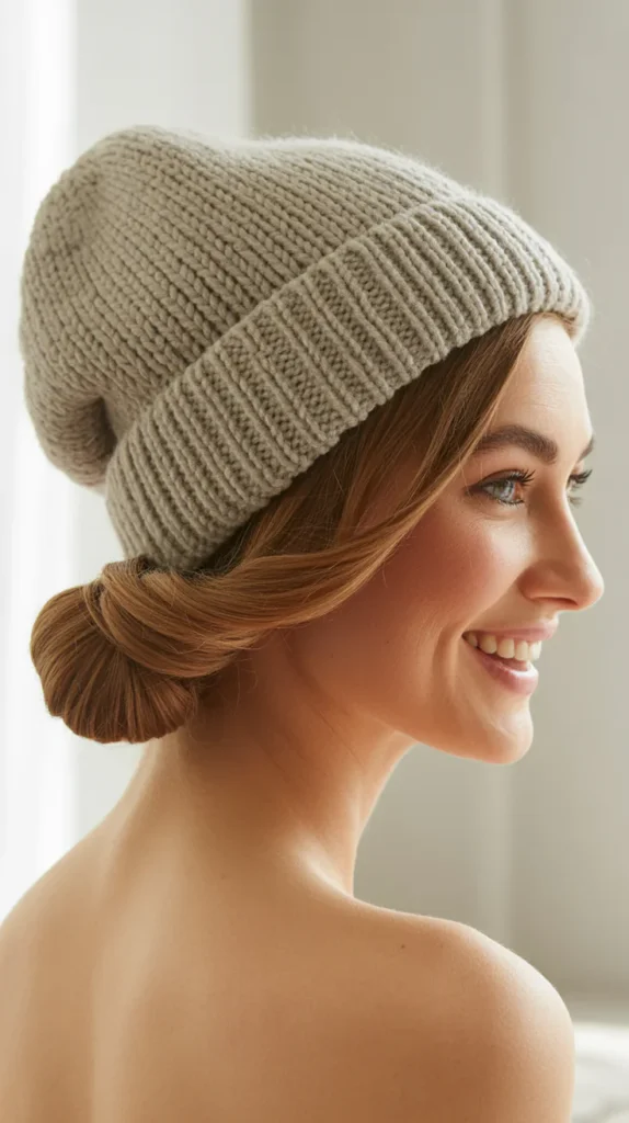 Beanie with a Low Chignon