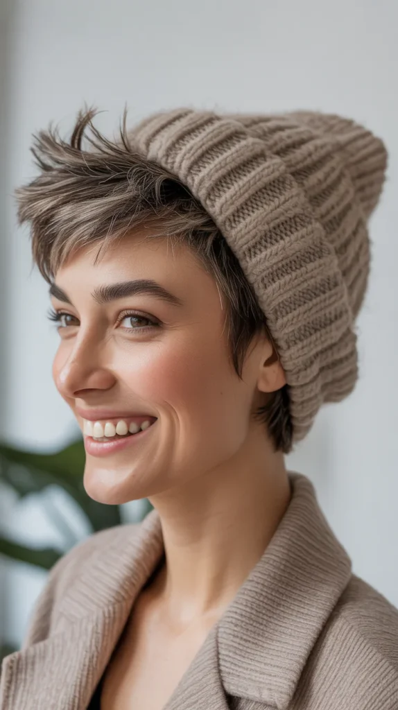 Textured Pixie with a Casual Beanie