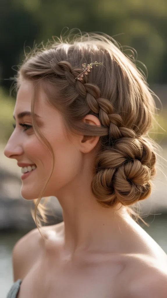 Elf-Inspired Twisted Low Bun with Braided Accents