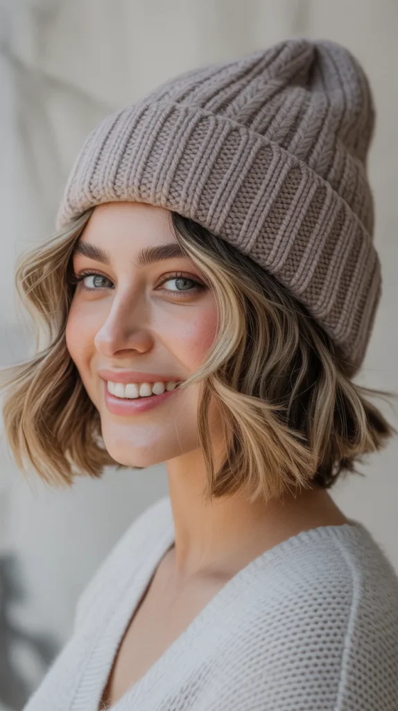 Beanie with Tousled Bob