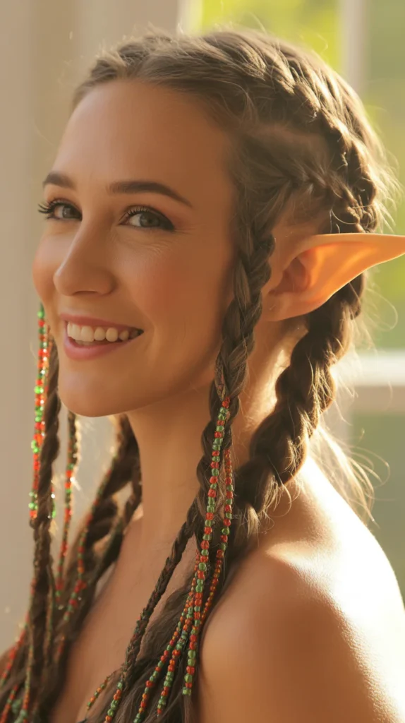 Elf-Inspired Braid with Red and Green Beads