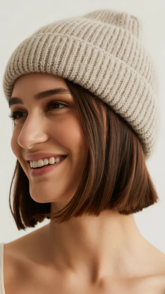 Half-Tucked Beanie with a Blunt Bob