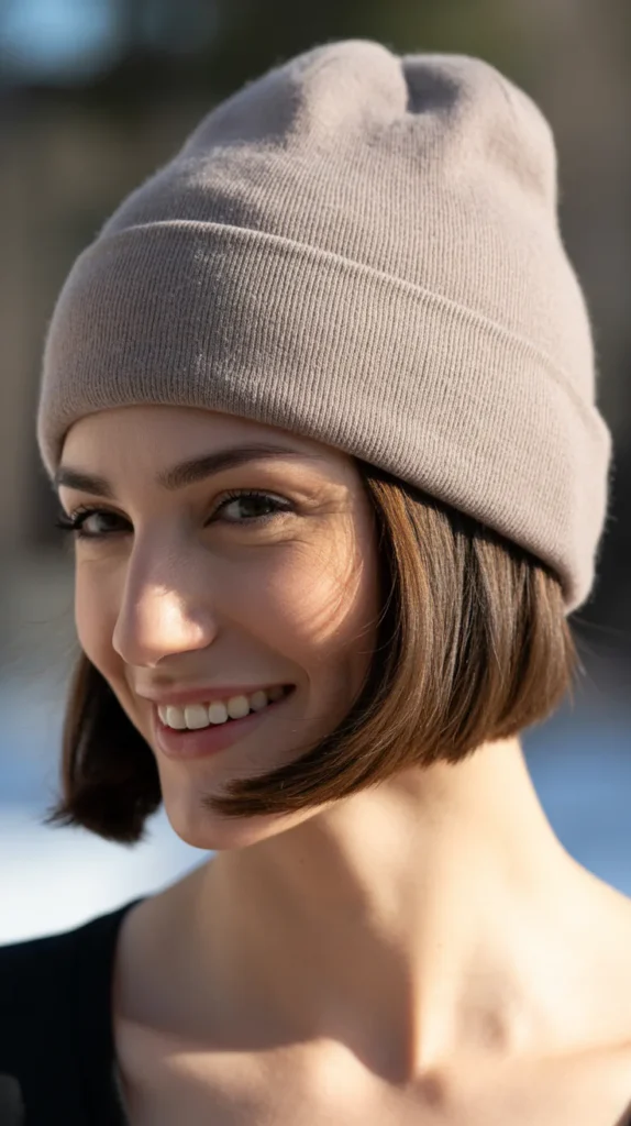 Side Part Bob with a Thin Beanie