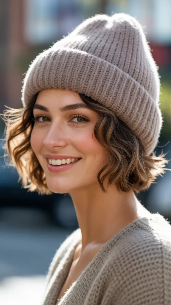 Tousled Bob with a Folded Beanie