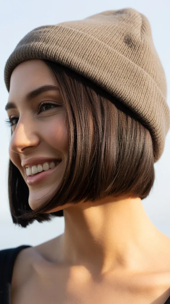 Sleek Bob with a Cuffed Beanie