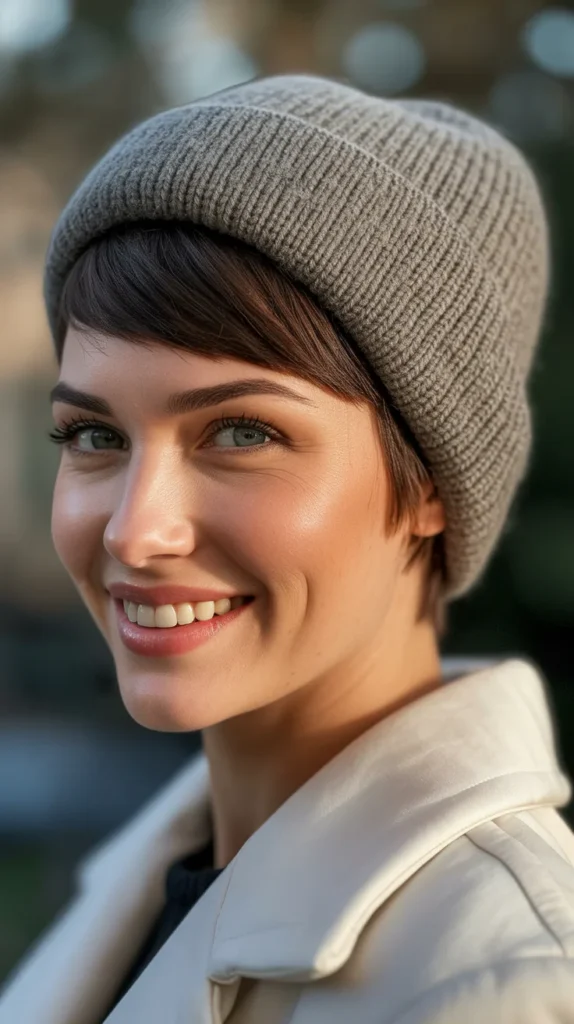 Sleek Pixie with a Fitted Beanie