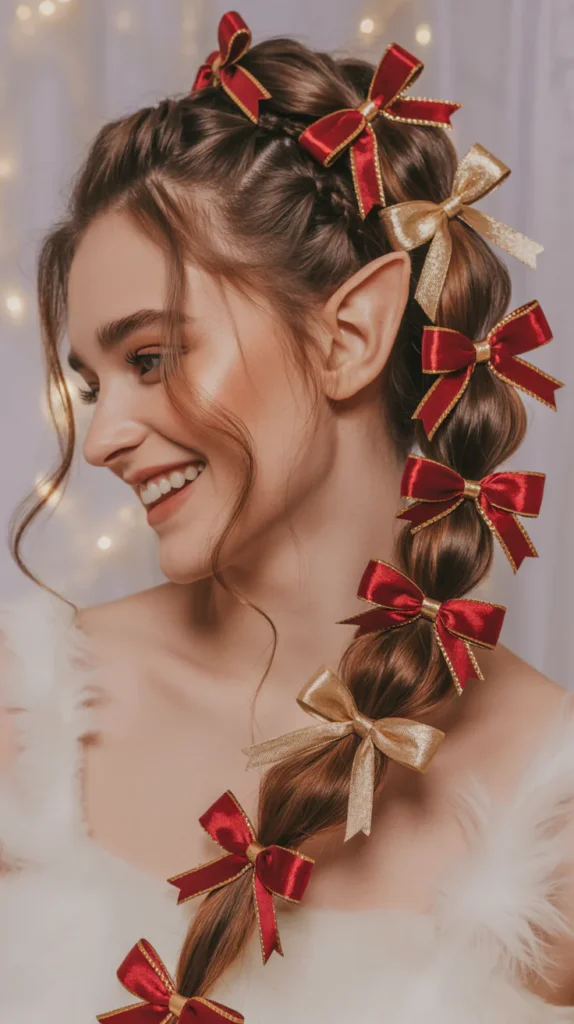 Twisted Elf Ponytail with Festive Bows