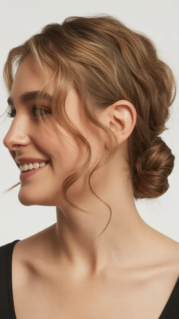  Messy Low Bun with Face-Framing Strands
