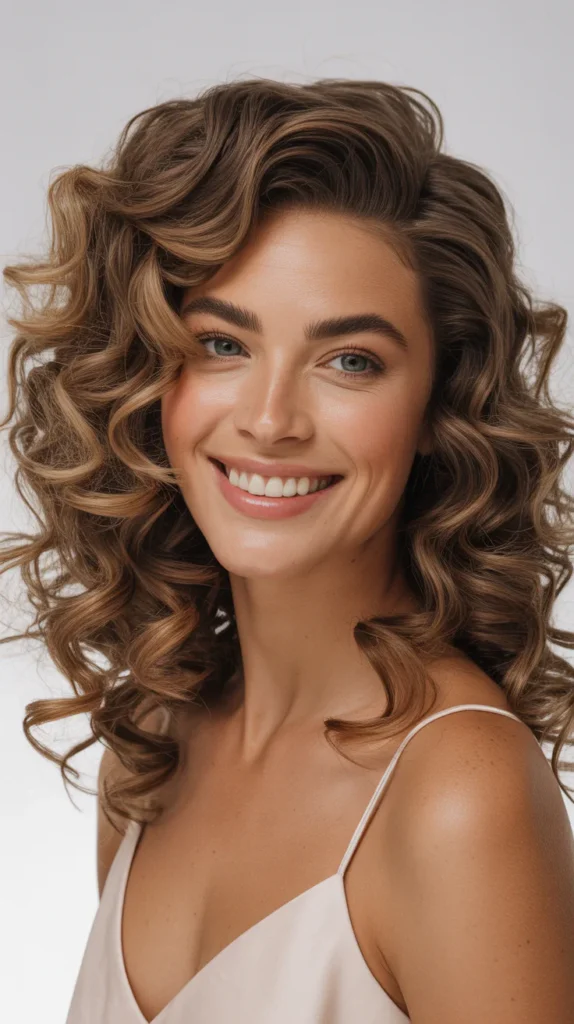 Voluminous Curls with Side Part