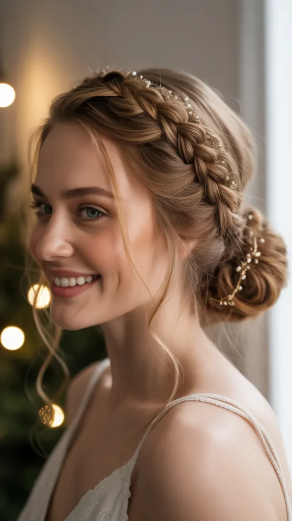 Festive Elf Side Bun with Braided Halo