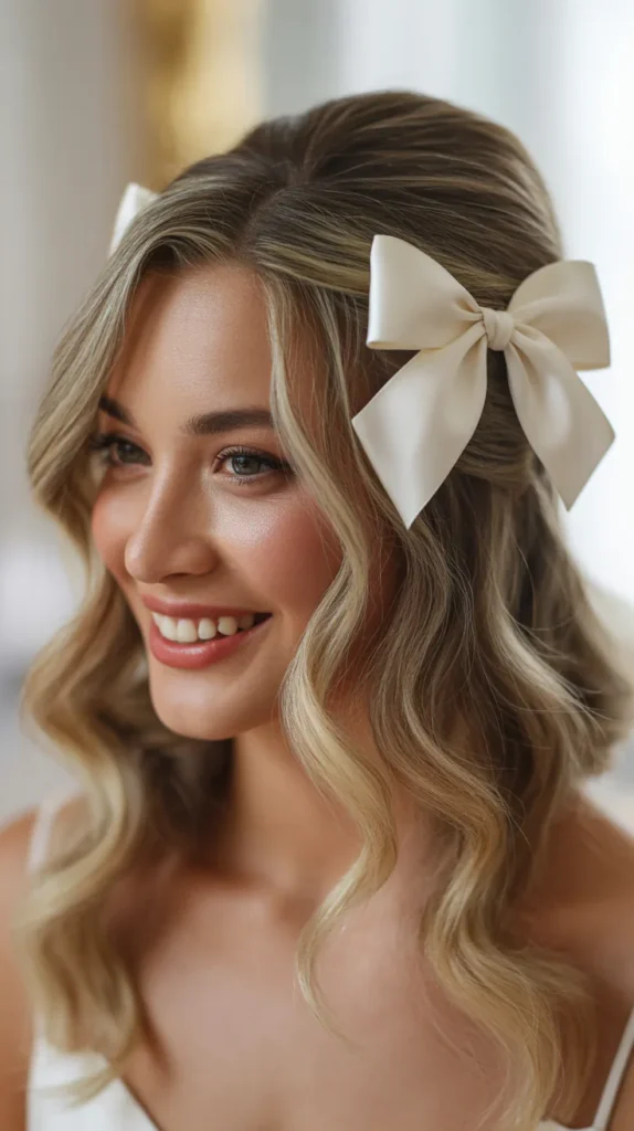Half-Up, Half-Down with a Bow Wedding Hairstyle