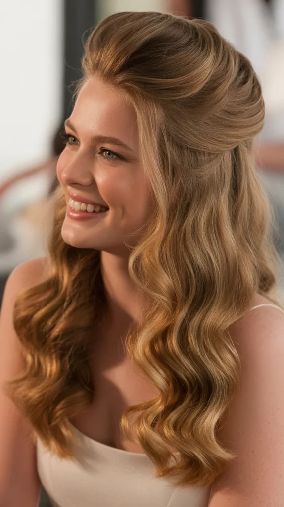 Voluminous Half-Up Half-Down with Waves