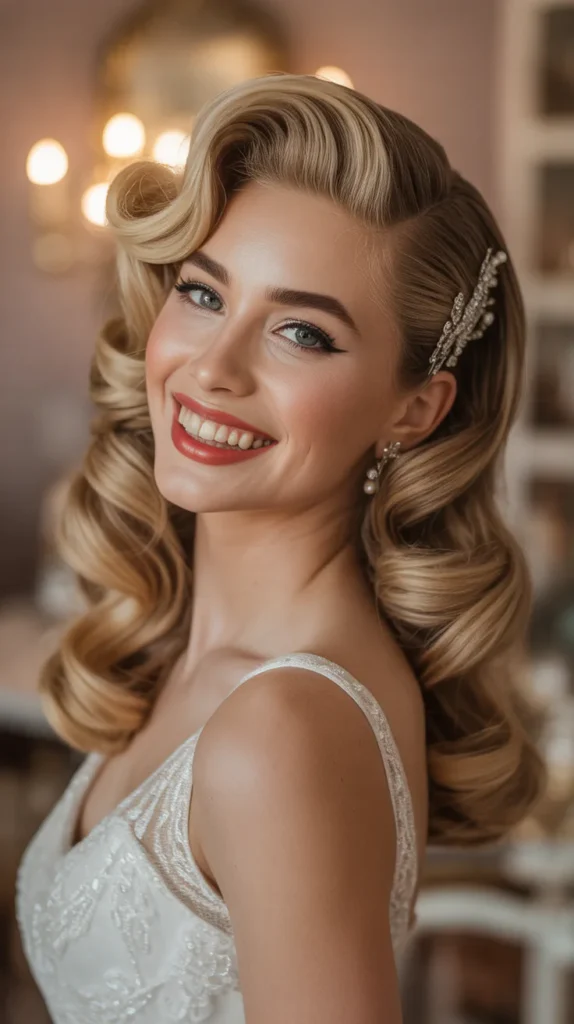Retro Glam Half-Up, Half-Down Wedding Hairstyle