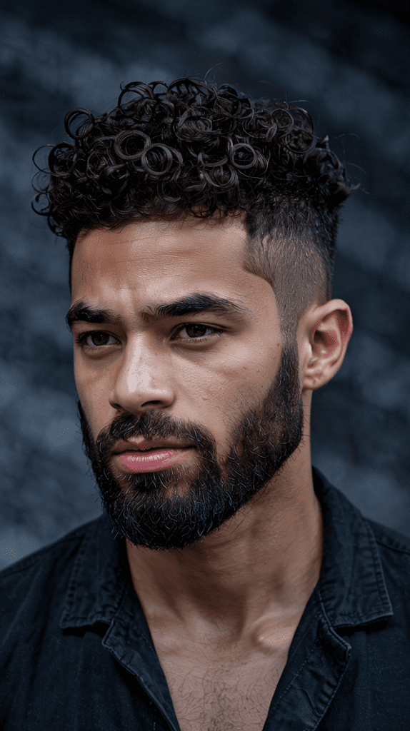 Curly Burst Fade with Beard