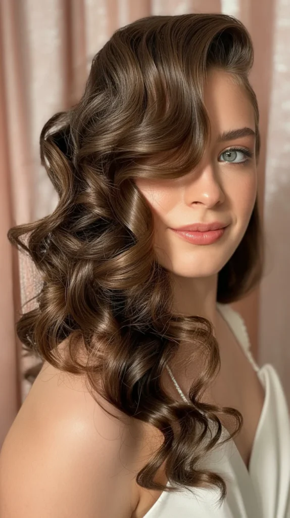 Voluminous Side Swept Curls