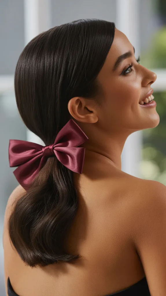  Sleek Low Ponytail with a Bow