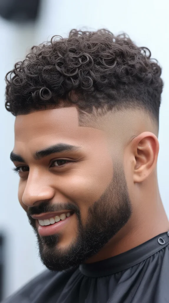Curly Burst Fade with Beard