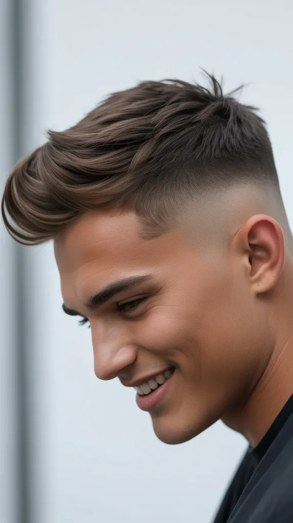 Short Burst Fade with a Flowing Quiff