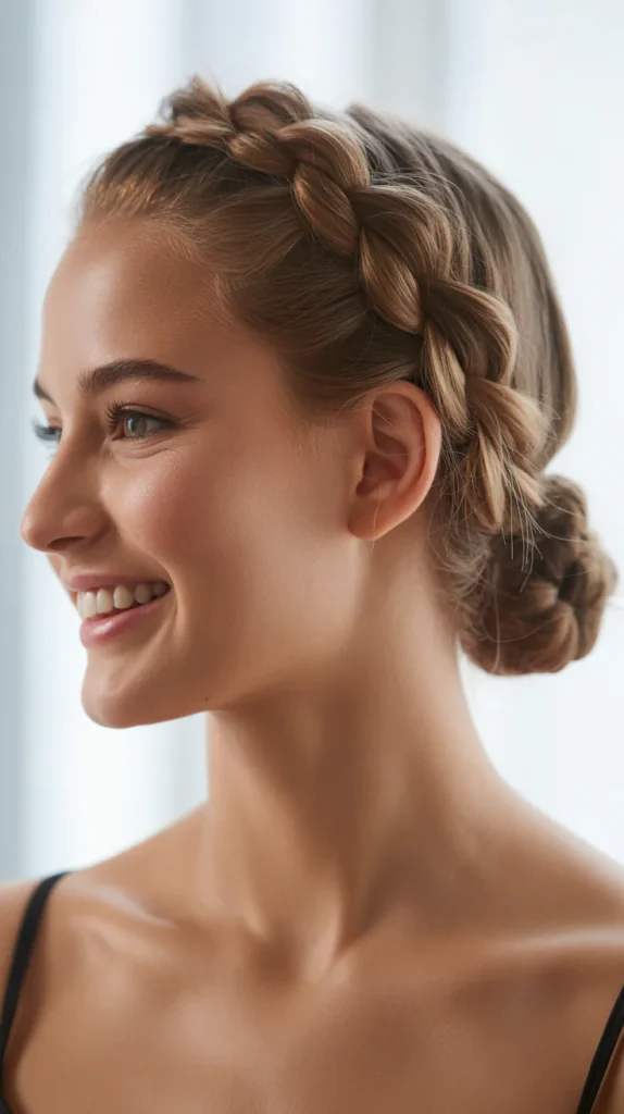 Twisted Halo Braid with a Low Bun