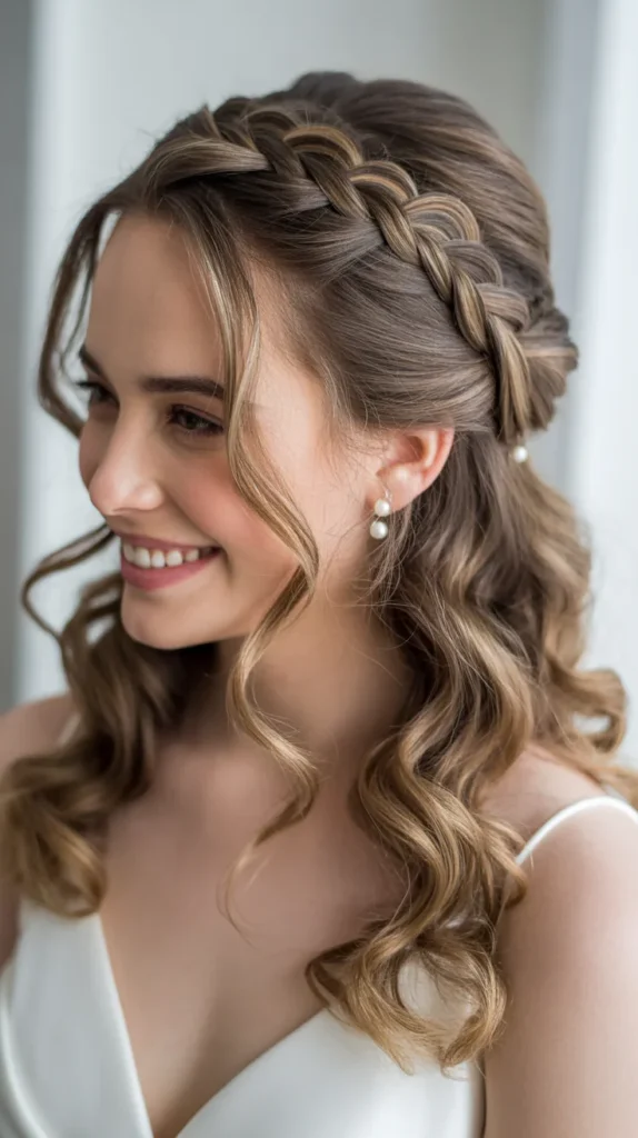 Elegant Half-Up, Half-Down with Criss-Cross Braid Wedding Hairstyle