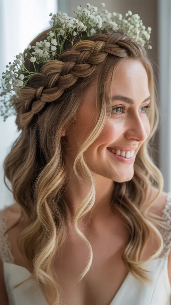  Crown Braid Half-Up, Half-Down Wedding Hairstyle