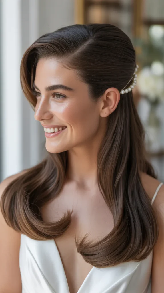 Sleek Half-Up, Half-Down Wedding Hairstyle
