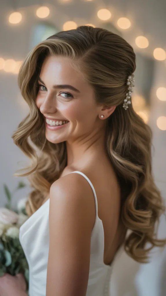  Half-Up, Half-Down with a Side Part Wedding Hairstyle