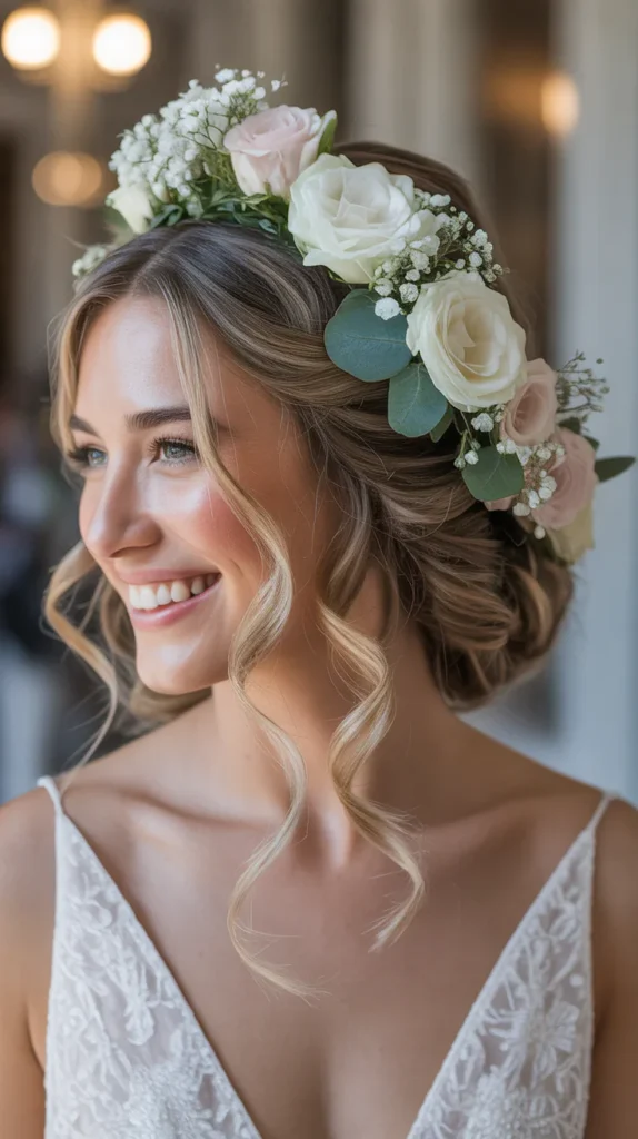 Floral Half-Up, Half-Down Wedding Hairstyle