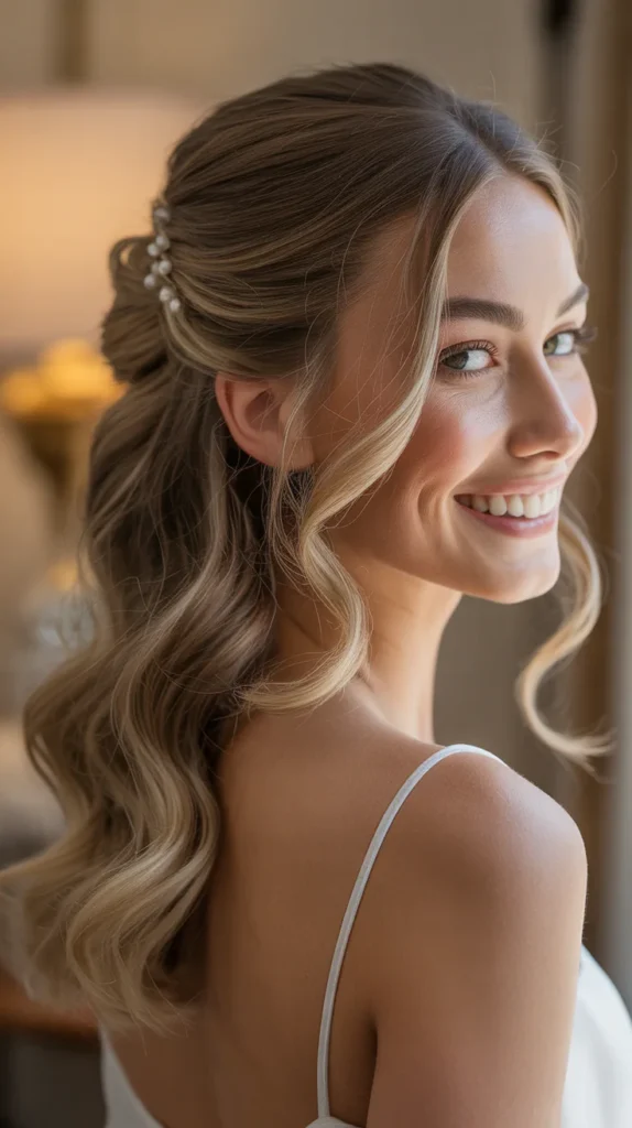 Chic Half-Up, Half-Down with Loose Waves Wedding Hairstyle