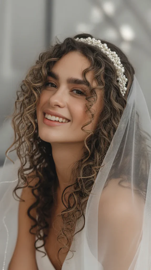 Headband with Curly Hair and Veil