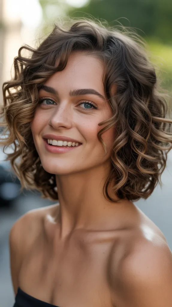  Curly Bob with a Deep Side Part