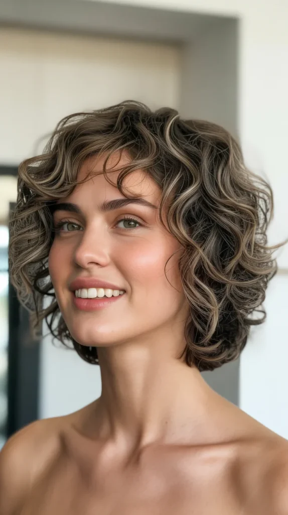  Curly Choppy Bob with Layers for Fine Hair