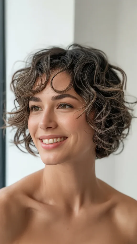 Choppy Bob with Textured Curls for Fine Hair