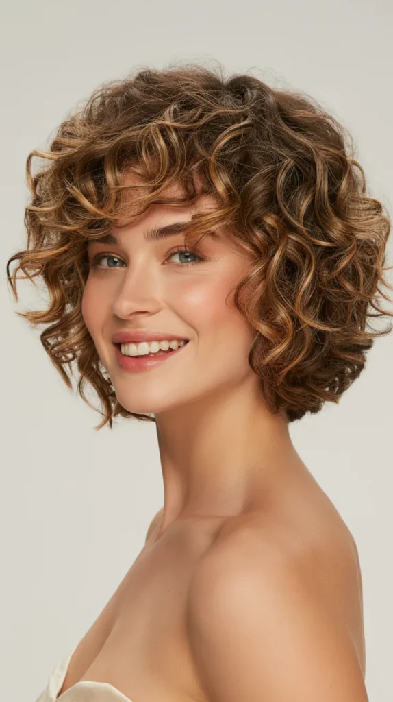 Curly Bob with Side Swept Curls