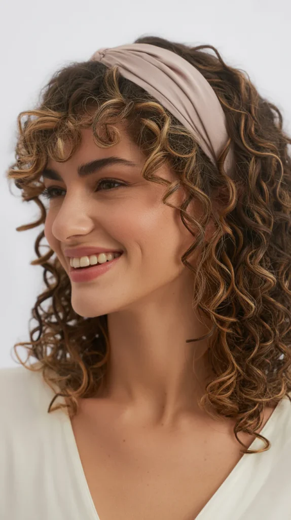  Soft Headband with Loose Curls and Fringe