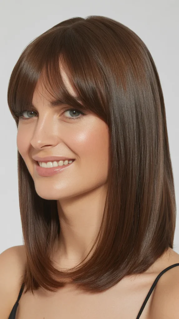 Pin-Straight Hair with Side-Swept Bangs
