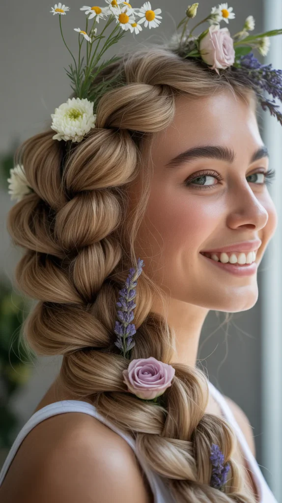  Bubble French Braids with a Floral Crown