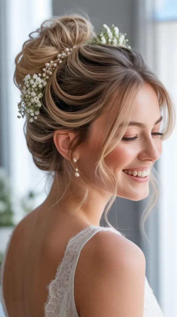 Messy Bun Half-Up, Half-Down Wedding Hairstyle