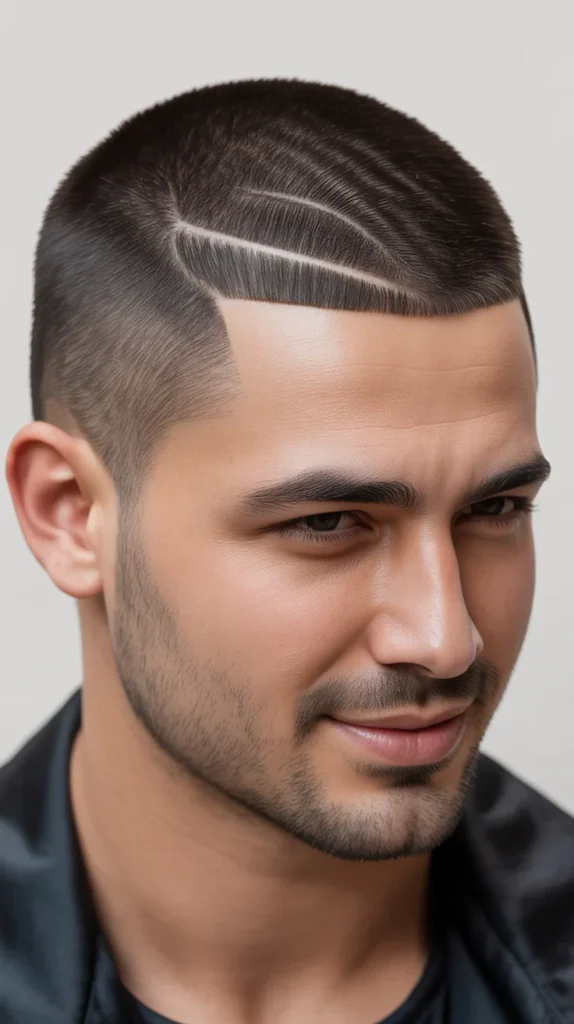 Caesar Cut with a Side Sweep