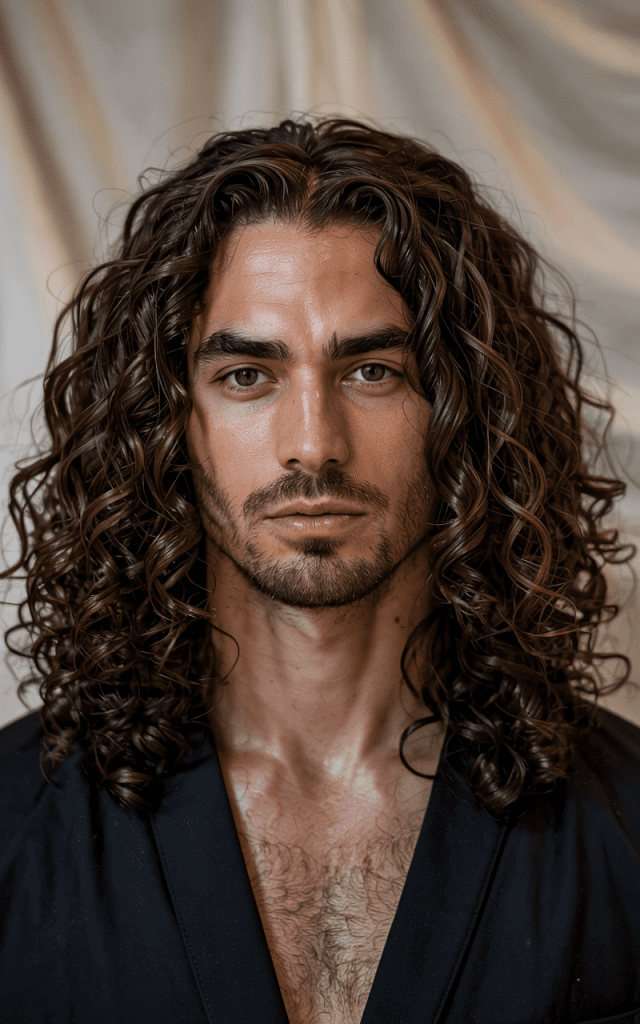 Long Curly Hair with Side Part