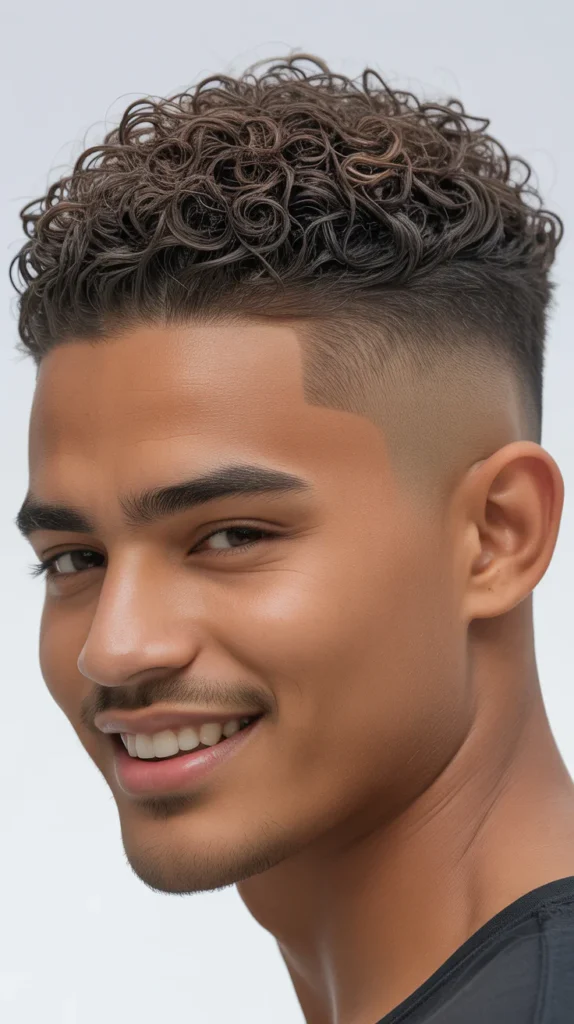 Short Curly Flow with a Low Fade