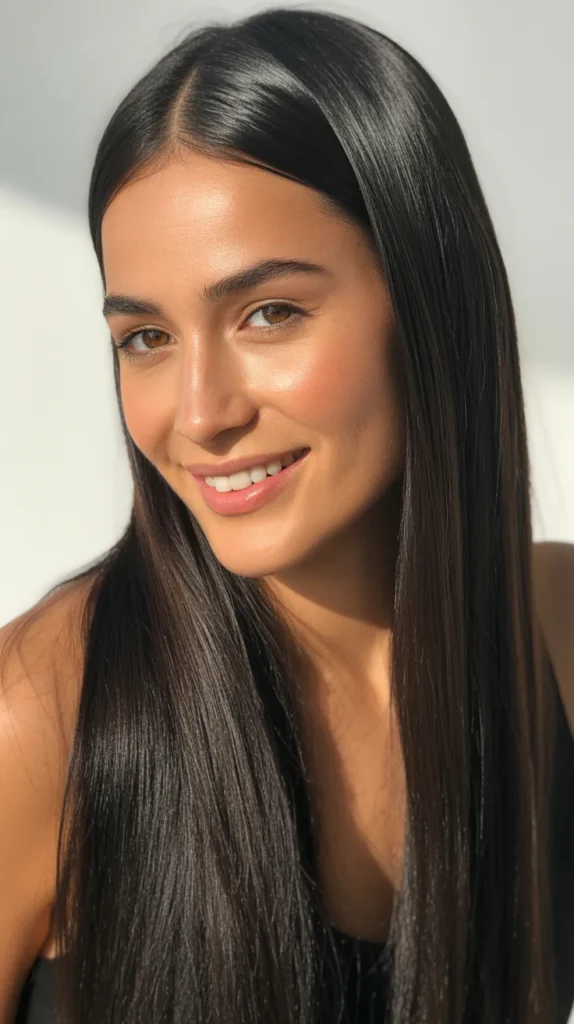 Sleek Straight Hair with Middle Part