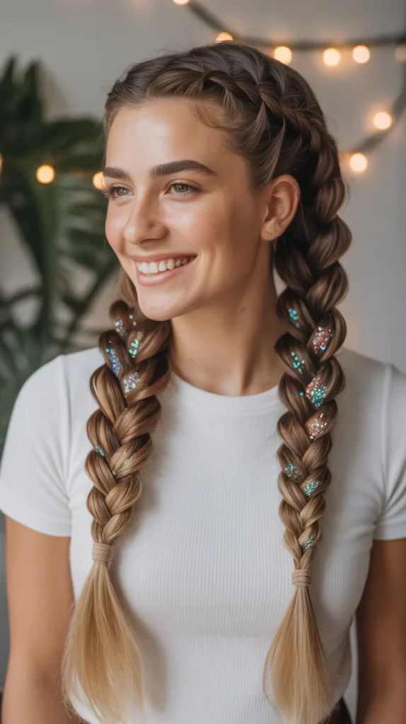 Bubble French Braids with Glitter