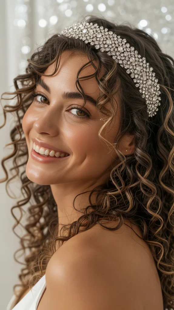 Elegant Rhinestone Headband with Curly Hair
