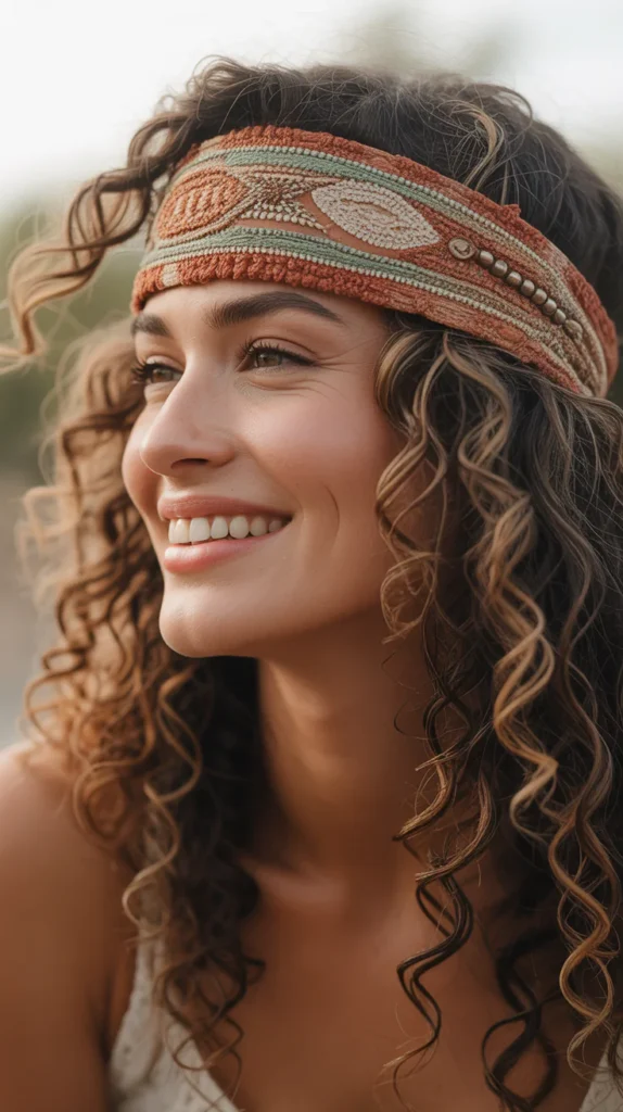 Bohemian-Inspired Headband with Curly Hair