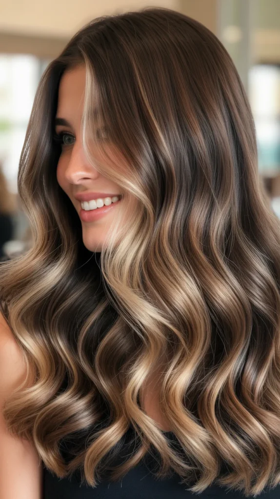 Chocolate Brown Balayage with Pearl Tones