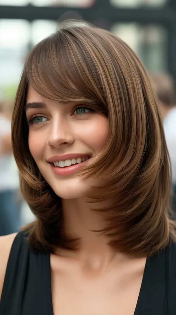  Medium-Length Hair with Side-Swept Bangs