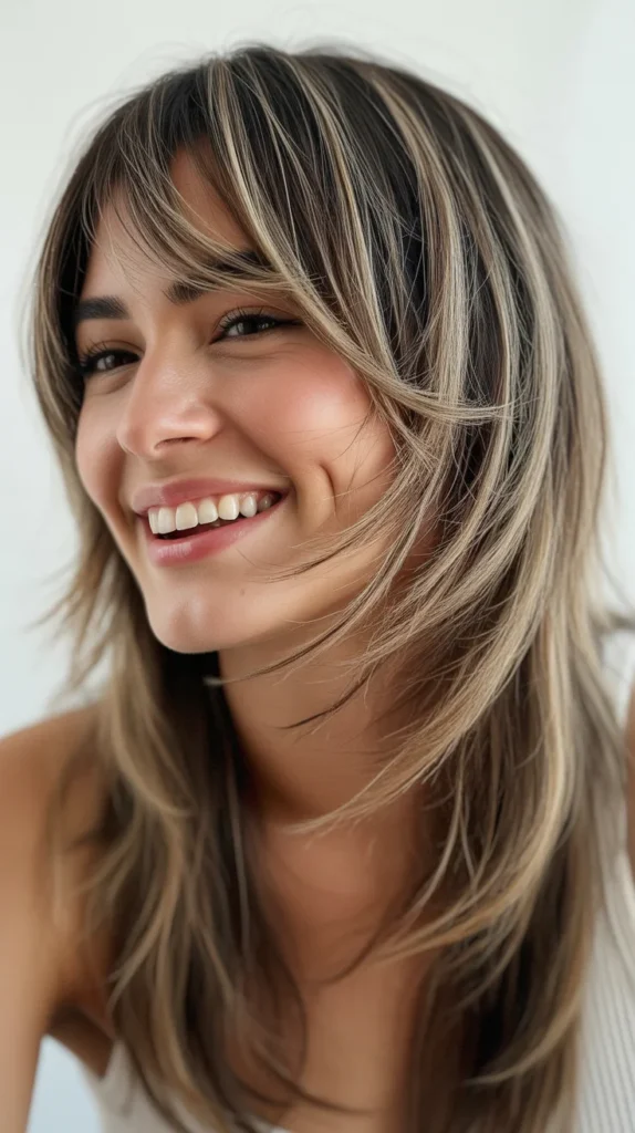  Long Shag with Side-Swept Bangs